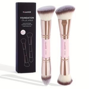 TEMU MAANGE 2pcs 더블엔드 바탕 브러시 박스 포함, 원형 및 평평 및 절단 바탕 브러시, 컨투어 브러시, 컨투어 브러시, 부드러운 섬유 메이크업 브러시, 여행용 쉽게 운반할 수 있는 메이크업 브러시, 도구 초보자 선물 기본 메이크업 브러시, 학교 메이크업 브러시