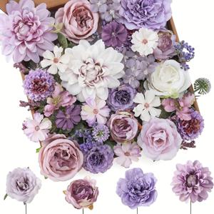 TEMU 글램 스타일 인공 꽃 스웩 1 박스 - 플라스틱 인조 보라색 장미 꽃꽂이 DIY 웨딩 장식, 테이블 센터피스, 생일 파티, 부케 및 휴일 선물; 크리스마스, 할로윈, 추수감사절, 데이 및 7월 4일에 적합