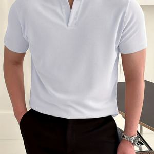 TEMU 남성용 슬림핏 V넥 운동용 티셔츠 - 통기성 좋고 가벼운 폴리에스테르, 체육관, 러닝 및 트레이닝용 - 단색, 캐주얼 스타일의 하프 플래켓 디자인, 체육관 의류