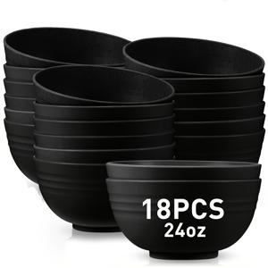 TEMU 18개, 깨지지 않는 밥그릇, 플라스틱 그릇, 대형 그릇, 전자레인지 및 식기세척기 안전, BPA 프리 그릇, 오트밀, 샐러드, 수프 그릇, 가족 연례 캠핑, 피크닉, 저녁, 주방 용품을 위한 그릇|캠핑용품