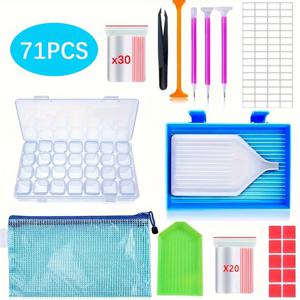 TEMU 71pcs 5D 페인팅 스타터 키트 - 도구, 액세서리, 보관 케이스, 자석 펜 및 베드가 있는 플라스틱 자수 크로스 스티치 세트, 크래프팅을 위한