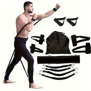 TEMU MMA 복싱 저항 훈련 벨트 - 150lb 고강도 펀칭 저항 밴드 세트 - 가정용 복싱/킥복싱 훈련, 전신 운동, 파워/속도/민첩성 향상, 12피스 저항 루프, 복싱 파워 훈련 장비, 태권도, 실내 피트니스, 다리 및 팔 훈련에 적합