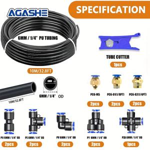 TEMU AGASHE PU 튜빙 퀵 커넥트 호스 피팅 키트 - 4mm/6mm/8mm/10mm/12mm 범용 스레드 퀵 릴리스 어댑터, 금속 및 PVC 직선 푸시 투 커넥터 세트, 10미터(32.8피트), 누수 방지, 조립 불필요