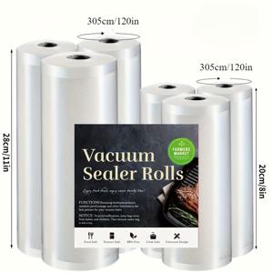 TEMU 6-팩 BPA 프리 진공 밀봉 롤 - 재사용 가능, 밀폐 식품 보관 백 - 신선도, 고기, 과일, 채소 - 전원 필요 없음, 주방 정리 필수품