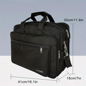 TEMU 1pc 16인치 17인치 대용량 남성 노트북 가방, 옥스포드, , 내마모성, 확장 가능, 폴리에스터 안감, 경량, 노트북 보관함, 조절 가능한 어깨 스트랩 및 지퍼 잠금 장치가 있는 사무실, 일상 출퇴근, 외출용|남자서류가방