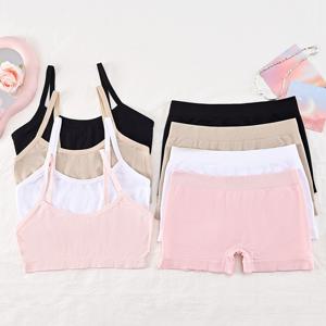 TEMU 8팩 ZIMI COLLECTION 귀여운 소녀용 무끈한 탱크 탑과 브리프 세트, 폴리아미드 니트 소재, 크루 넥 캐미솔과 보이숏트, 학생 및 청소년을 위한 올 시즌 편안한 통기성 티셔츠