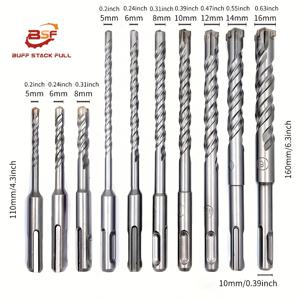 TEMU 10pcs SDS-Plus 카비드 해머 드릴 비트 세트, 고효율 스틸 회전식 해머 비트, 조립 필요 없음, 콘크리트, 벽돌, 블록, 돌, 벽돌용