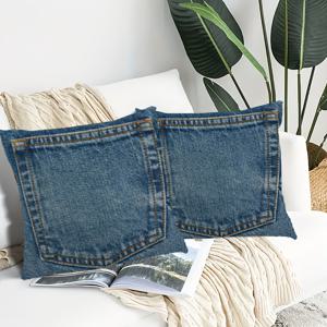 TEMU 2pcs 빈티지 블루 데님 포켓 패턴 던지기 베개 커버, 18x18 인치 - 편안한 짧은 플러시 장식 베개 케이스, 지퍼 클로저, 기계 세척 가능, 단면 프린트, 가정 및 사무실 장식에 이상적, 삽입 미포함, 사무실 베개 커버|빈티지 데님 디자인|지퍼 베개 케이스, 장식 베개