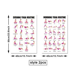 TEMU [2D 플랫] 2pcs 정상 아침 요가 및 저녁 요가 자세, 30 요가 자세 포스터, 요가 자세 벽 미술, 요가 스튜디오 장식, 요가 자세 삽화 포스터 지침 장식 - 프레임 없음