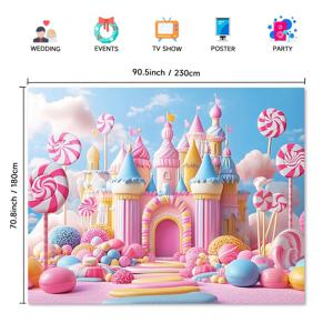 TEMU 캔디 킹덤 롤리팝 & 무지개 성 3D 배경 - 야외 이벤트용 생동감 있는 폴리에스테르 사진 배너, 쉬운 걸기 장식, 배경 천, 섬세함