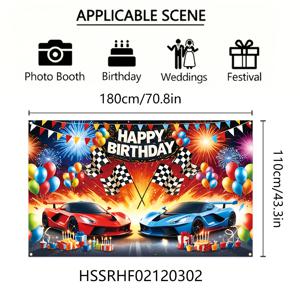 TEMU 1개 생동감 넘치는 만화 레이싱 테마 생일 배너 | 