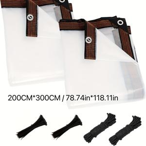 TEMU 2pcs 겨울용 투명 비닐 타프, 그롬메트가 달린 두꺼운 투명 방수 타프, 식물, 정원, 닭장, 파티오, 쿠션 보관 가방을 덮는 용도로 사용할 수 있는 두꺼운 투명 방수 타프