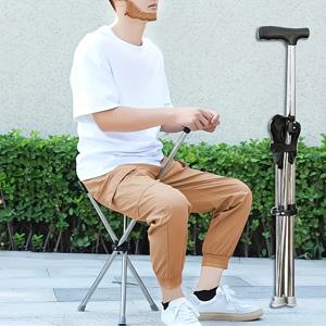 TEMU 1-in-1 접이식 지팡이와 스툴 - 330 lbs 하중 용량, 잠금 장치가 있는 휴대용 여행 지팡이, 등산, 캠핑, 야외 활동에 적합 - 컴팩트 디자인의 휴대용 좌석 포함, 접이식 의자, 트레킹 폴, 캠핑, 하이킹, 앉기-서기 목발, 알루미늄 합금 접이식 의자, 야외 등반 도구