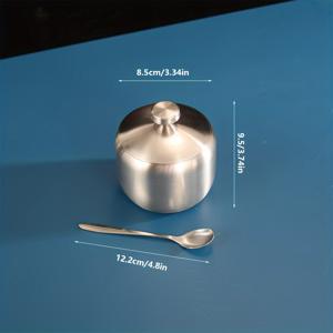 TEMU 1pc, 스푼이 있는 스테인레스 스틸 조리용 그릇 - 소금과 후추용 창의적인 모노소듐 글루탐산 그릇 - 식품 보관 및 정리용 가정 주방 용품