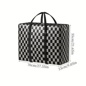 TEMU 1개 클래식 블랙 앤 화이트 체크무늬 천 보관 가방, 내구성 있는 대형 이동 토트백, 강화된 손잡이, 이중 지퍼, 두꺼운 더플백 여행 및 기숙사 사용, 선반 바구니, 대형 토트백, 선반 바구니