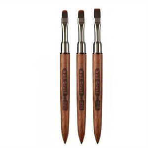 TEMU 3pcs 네일 아트 브러시 세트 - 미세한 정밀성 플랫 라운드 젤 네일 브러시, 나일론 브리스틀, 샌들우드 핸들, 향이 없는 매니큐어 도구