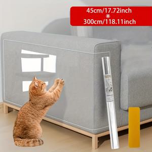 TEMU 투명한 고양이 긁는 테이프 롤 - PVC 가구 보호제, 소파 및 라운지 의자 커버, 실내 애완동물 긁는 유연한 보호 필름, 자체 접착 벽지, 쉽게 적용하는 고양이 긁는 보호 필름 - 긁는 도구 포함