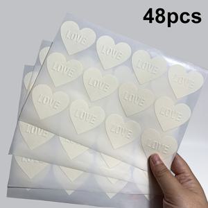 TEMU 24개/48개 엠보싱 'LOVE' 스티커, 50x45mm 하트 모양 종이 스티커 초대장 봉투 장식용 씰, 발렌타인데이 어머니날 생일 선물 포장 스티커, 종이 재질 씰