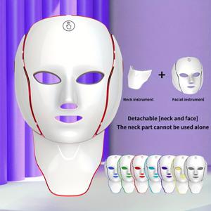 TEMU 여성용 7색 USB 충전식 얼굴 및 목 마스크 - 휴대용 라이트 베이지 케어 장치 분리 가능한 목 & 얼굴 부품 포함, 600mAh 리튬 폴리머 배터리, 데이 또는 친구를 위한 완벽한 선물, 페이스 라이트 베이지 케어