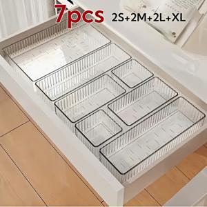 TEMU 5/7/8/9pcs 투명 아크릴 메이크업 보관 상자, 화장대, 립스틱, 아이섀도우, 스킨 케어 제품, 가정용 제품, 서랍 분리기, 데스크탑 메이크업 보관 상자, 메이크업 보관에 사용할 수 있습니다, 화장대 트레이, 데스크탑 및 서랍 정리용으로 적합, 가정용 보관, 데스크 및 서랍 정리용|화장대|립스틱
