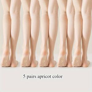 TEMU 5 쌍의 남녀 공용 0D 방지 스타킹, 실리콘 미끄럼 방지 그립이 있는 얇은 투명한 엉덩이 길이, 폴리에스터 100%, 니트 원단, 단색 - 손세탁 가능, 편안한 스타킹 | 실리콘 그립 스타킹 | 부드러운 질감의 양말