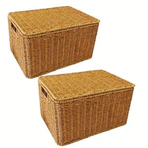 TEMU 뚜껑이 있는 1/2개 짠 라탄 정리 바구니, 다용도 수납 솔루션, 내구성 있고 스타일리시한, 집, 침실, 욕실, 주방, 사무실용 옷, 장난감, 간식, 선반 바구니