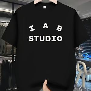 TEMU 남성용 캐주얼 'IAB 스튜디오' 그래픽 티셔츠 - 반팔, 라운드 넥, 가벼운, 여름용 홈 & 아웃도어 티셔츠, 편안한 핏, 캐주얼 웨어 | 그래픽 티셔츠 | 가벼운 셔츠
