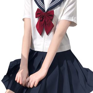TEMU JK 유니폼 세일러 슈트 롤플레이 세트, 흰색 반팔 셔츠와 네이비 블루 플리츠 스커트 및 레드 보타이 포함, 테마 파티, 축제 모임, 캠퍼스 문화, 일상 사진 촬영에 적합