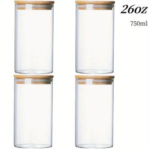 TEMU 1/2/3/4pack, 사탕 항아리, 쿠키 항아리, 꿀 항아리, 버터 항아리, 대나무 뚜껑을 밀봉하는 유리 저장 항아리, 투명 유리 벌크 식품 저장 항아리, 향신료 항아리, 차, 커피, 향신료, 사탕, 비스킷 제공용, 주방용품