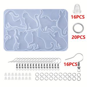 TEMU 53개/세트 DIY 수지 드롭핑 젤 수지 귀걸이 펜던트 귀여운 강아지 고양이 동물 펜던트 실리콘 몰드 귀걸이 고리 귀걸이 백 귀걸이 스터드 DIY 쥬얼리 만들기 키트