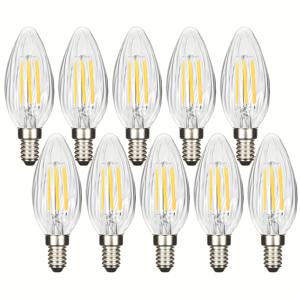 TEMU 5/10팩, AC220-240V 조광 가능 E14 캔들라브라 LED 전구, 2700K 웜 화이트, 4W/6W 필라멘트 라이트 전구, 소형 E14 빈티지 에디슨 주름 유리 커버, 장식용 캔들라브라 베이스가 있는 클리어 캔들 램프