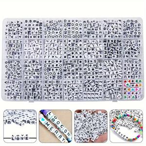 TEMU 다채로운 색상의 정사각형 알파벳 및 숫자 비즈 1200개 세트 - DIY 보석 제작, 팔찌, 매력 및 장식용 공예에 사용되는 플라스틱 비즈 보관 상자 포함