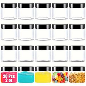 TEMU 20개 클리어 플라스틱 원형 슬라임 보관병, 2oz 무향, 스크루 탑 컨테이너, 슬라임, 화장품, 크림, 페인트, 보석 | DIY 및 공예 프로젝트, 공예 보관용으로 이상적, 세련된 보관용기, 안전한 스크루 뚜껑, 슬라임 보관용기|슬라임