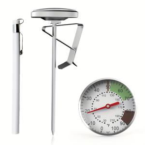 TEMU 1pc KT THERMO 스테인레스 스틸 식품 온도계, 실리콘 커버, 클립 및 프로브 슬리브 - 0-220°F / -17~100°C, 요리, 바베큐, 우유, 커피, 물용 디스플레이 - 고기, 주방 도구 및 액세서리, 바베큐 온도계에 이상적 - 강력한 주방 도구, 고기 온도계
