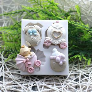 TEMU 3D 아기 샤워 실리콘 성형 세트, 유모차 모양 DIY 초콜릿과 젤리 케이크 장식 도구, 재사용 가능한 실리콘 소재
