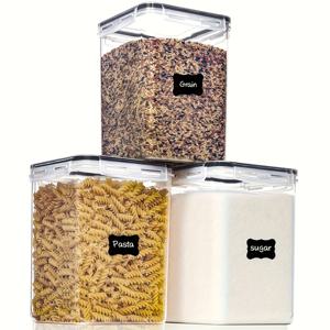 TEMU RV 정리 필수품! 3 팩 대형 식품 보관용기와 뚜껑이 있는 밀폐형 5.2L /176Oz, 밀가루, 설탕, 베이킹 용품 및 건식 식품 보관용, BPA 프리 플라스틱 캔스터, 주방 냉장고 정리용, 가정 장면에 적합, 배터리 없음 RV 주방 조리대 액세서리