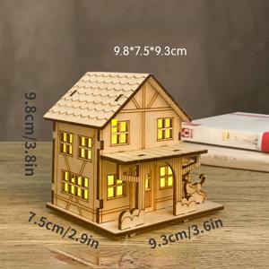 TEMU 1pc 손수 제작된 나무 작은 집 모델, DIY 장면 배치, 러스티 로그 캐빈 크리스마스 장식, 축제 휴일 테이블 탑 디스플레이