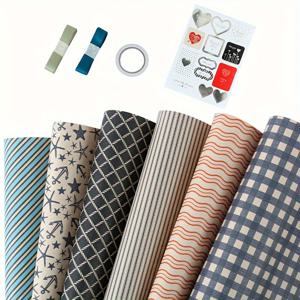 TEMU 크래프트 선물 포장지 세트 - 6/10개 다양한 체크무늬 및 패턴, DIY, 남성 생일, 데이, 비즈니스 및 아버지의 날 선물을 위한 다양한 장식 액세서리 포함