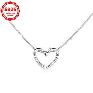 TEMU 1pc 스털링 실버 925 하트 펜던트 목걸이 여성용, 심플한 휴가 스타일, 데일리 & 선물용, 올 시즌, 데이 매력 쥬얼리