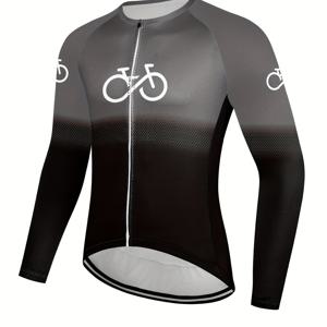 TEMU 남성용 성능 사이클링 저지 - 빠른 건조, 통기성 폴리에스테르, 긴 소매 3개 뒷주머니, MTB & 로드 사이클링용 그라데이션 자전거 그래픽, 로드 사이클링 의류|현대적인 사이클링 저지|빠른 건조 소재, 사이클링 액세서리