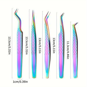 TEMU 5개 세트 정밀 속눈썹 연장 집게 세트 - 전문가용 고화질, 직선 및 곡선 팁으로 속눈썹 및 눈썹 관리