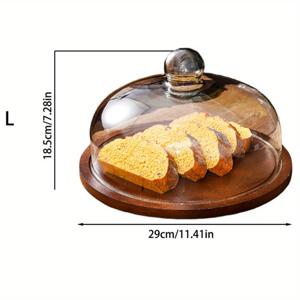 TEMU 1개 나무 케이크 스탠드와 돔 뚜껑, 식품 안전 주방 서빙 트레이, 딤섬과 페이스트리용, 우아한 홈 데코 디스플레이 플래터, 디저트 보관함 | 스타일리시한 음식 커버 | 유리 돔 뚜껑, 케이크 트레이