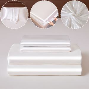 TEMU 3pcs 100% 폴리에스테르 사틴 장착 시트 세트 [1 장착 시트 2 베개커버 (코어리스)] 피부 친화적, 부드럽고 부드러운 소재 학생 기숙사 일일 가정 침구 매트리스 보호기 유니버설 스타일 모든 계절에 사용할 수 있습니다. 기계 세척 가능, 수축 없음, 정전류 없음|이불