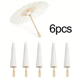 TEMU 6PCS 80cm 화이트 종이 우산 파라솔 - 나무 손잡이, 전기나 깃털이 필요하지 않음, 결혼식, 사진 촬영, 코스프레, 파티, 해변 장식에 이상적입니다.|양산|코스프레