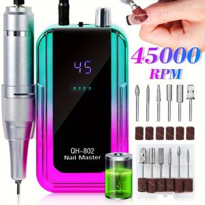 TEMU USB 충전식 조용한 45000RPM 전기 네일 드릴 키트 - 아크릴 젤, 연마 및 제거용 전문 매니큐어 & 페디큐어 도구 - 저소음 휴대용 네일 케어 세트, 비트 및 샌딩 밴드 포함|네일|젤네일|매니큐어