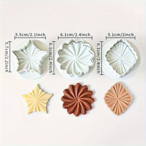 TEMU 크리스마스 펜던트, 단단한 기하학, 별 모양의 둥근 로마비스킷 몰드, 오각형, 물결무늬, 3D 비즈, 쿠키, 만두 껍질, 가정용 손으로 눌러 만드는 몰드