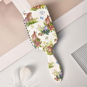 TEMU 부활절 토끼 패턴 에어 쿠션 빗 - 정전기 방지, 모든 머리 유형에 적합한 편안한 그립, 나일론 브리슬 & ABS 핸들, 스타킹 스터퍼