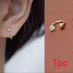 TEMU 1pc Nooxian 우아한 귀여운 C형 형태의 cartilage stud 귀걸이, 18K 금박, 합성 자이콘, 304 스테인레스 스틸, 일상 및 휴가 착용에 적합, 추수감사절 선물