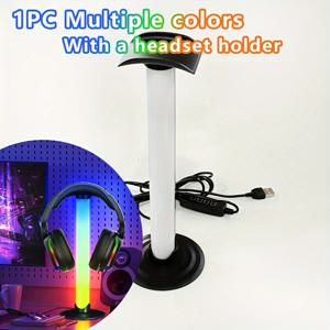 TEMU 1개/2개 AMill LED 게이밍 헤드셋 스탠드, USB 전원 컬러풀한 빛, 실내 게이밍 데스크탑 장식용 비수면용 테이블 헤드폰 거치대, 게이머를 위한 이상적인 선물