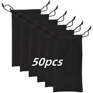 TEMU 50개 부드러운 패브릭 패션 유리 파우치, 초미세 마이크로화이버 방진 고품질 끈으로 묶는 안경 휴대용 가방, 휴대용 안경 케이스 컨테이너 정리함